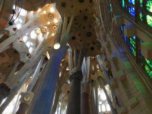 Interior of la Sagrada Familia on a Barcelona tour.