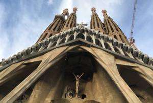 The Passion Facade of La Sagrada Familia on a Barcelona food tour.