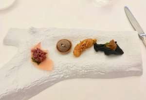 Delicious appetizer at Don Alfonso during a culinary vacation to the Amalfi Coast.