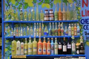 Bottles of limoncello and liqueurs on an Amalfi Coast food tour.