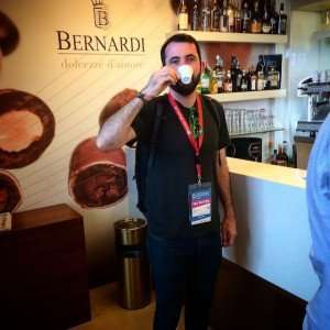 Drinking coffee on a culinary vacation in Italy.