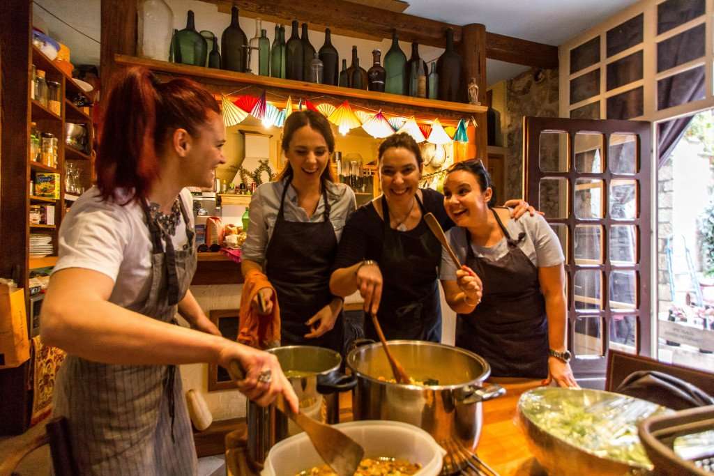 Cooking together during a culinary vacation in Croatia.