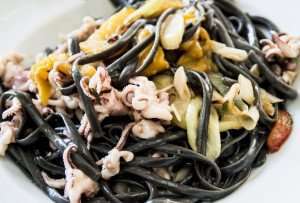 Squid ink pasta on an Amalfi Coast cooking vacation.