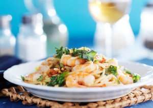 Spaghetti with shrimp on a Sicilian cooking adventure.