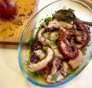 Preparing octopus during your Lisbon cooking class.