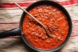 A tasty red sauce with meat made during our cooking vacations in Italy. 