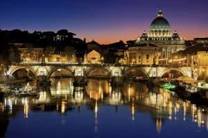 A view of Rome at night during a culinary vacation in Rome with The International Kitchen.