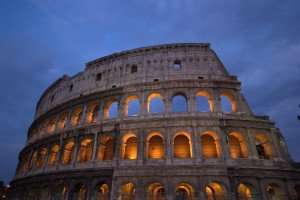 The colosseum in the evening during a culinary vacation in Rome with The International Kitchen.