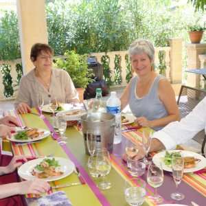Dining with chef Jean Marc after a cooking class in Provence.