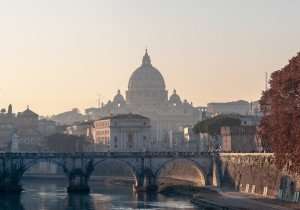 A view of St. Peter's and the Vatican fro a distance.