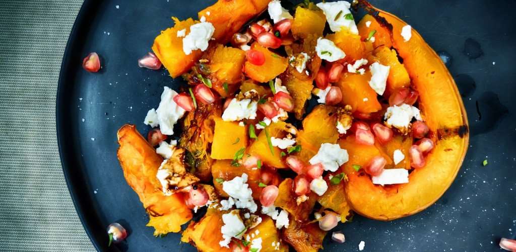 image for Fall Pumpkin & Sweet Potato Salad with Goat Cheese & Pomegranate