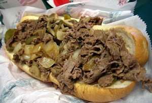 A classic cheesesteak sandwich.