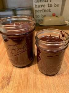 Jars of hot fudge sauce for our brownie sundae recipe.