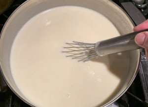 A creamy bechamel or besciamella sauce, made during a cooking vacation with The International Kitchen.