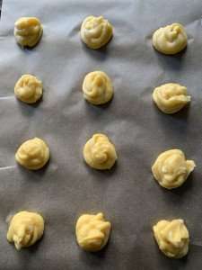 Gougeres pastries ready to be baked.