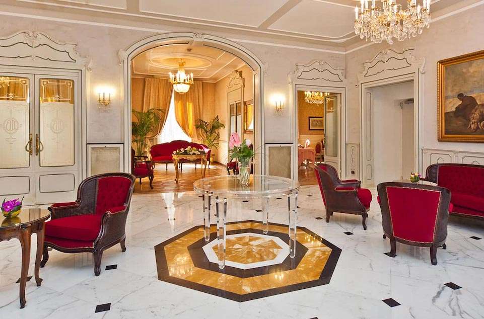 Image for Lobby of the Hotel Bristol in Genoa, Italy.