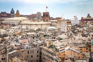 The rooftops of Genoa's old town, visited during a culinary vacation on the Italian Riviera.