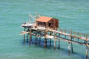 A trabucco, or fishing hut, on the coast of Molise near Termoli.