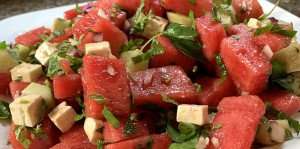 An Iftar Recipe for Ramadan: Lamb Kebabi with Watermelon, Cucumber, and Herb Salad