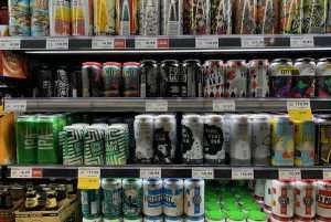 A selection of local craft beers at the supermarket.