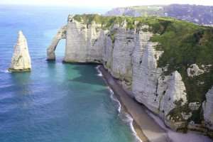 The famous cliffs of Etretat in Normandy, France.