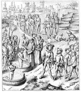 Engraving showing the baptism of the Saxons after their defeat by Charlemagne