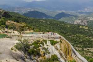 Visiting Hierve el Agua springs in Oaxaca on a culinary vacation in Mexico.