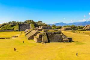 Panorama of the Monte Alban archeological site in Mexico.