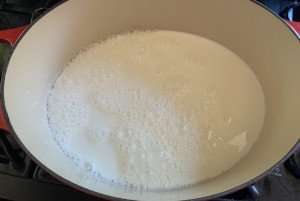 Fresh milk ready to be made into ricotta.