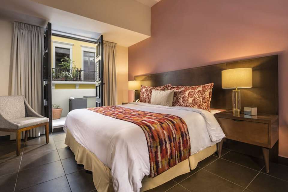 Image for A city view bedroom at the Hotel Decanter in Old San Juan, Puerto Rico.