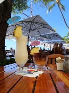 Enjoying cocktails on the beach in Puerto Rico.