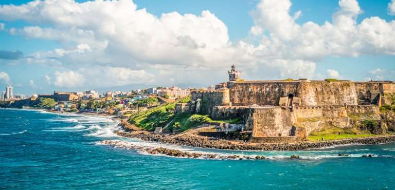 Panoramic landscape along the coastline of San Juan, Puerto Rico.