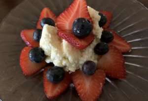 A delicious fruit and sweet ricotta dessert for Fourth of July menus.