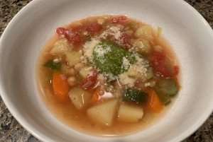 Delicious minestrone with pesto.