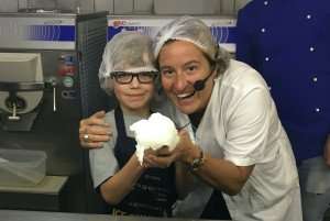 Making lemon sorbet in Sorrento during a family cooking vacation.