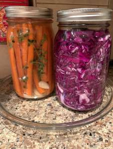 Fermenting cabbage and carrots at home.