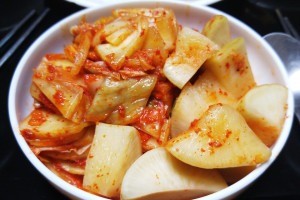 A dish of fermented kimchi.