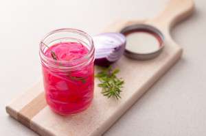 Delicious pickled red onions.