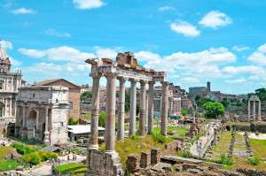 A view of the ancient Roman Forum in the center of Rome.