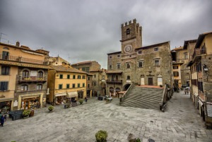 Main square of the medieval town of Cortona, Tuscany.