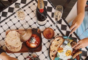 Enjoying champagne with brunch.
