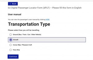 Filling out the passenger locator form to go to Italy.