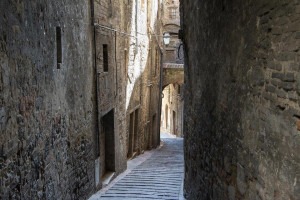 A winding medieval street in Perugia, Umbria.