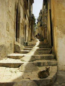 Alley stone staircase in Scicli. Sicily, Italy