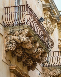 Detail of a Sicilian Baroque building. 