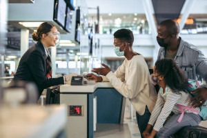 Checking in at the airport.