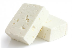Blocks of Greek feta cheese.