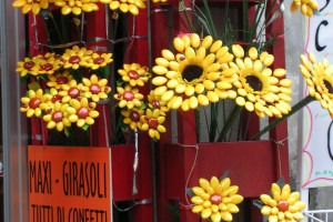 The famous "confetti" (colorful candy-covered almonds) in Sulmona, Abruzzo.