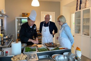 Hard at work on lunch during your cooking class.