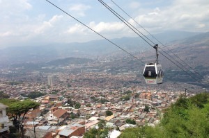 Taking the funicular in La Paz Bolivia.